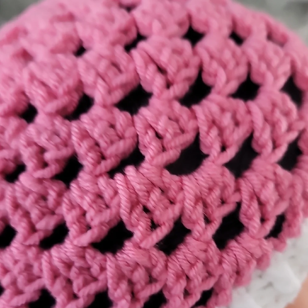 Chic Pink and White Crochet Beanie